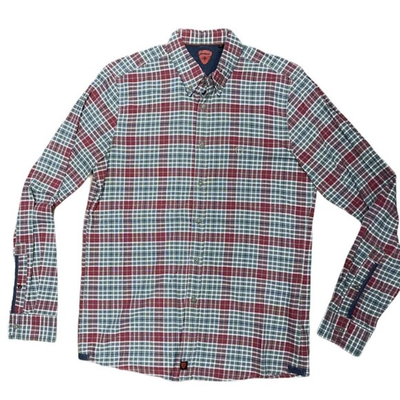 Strellson sz M Shirt Mens Plaid Check Button Down Grey Red Normcore Workwear - Picture 1 of 4